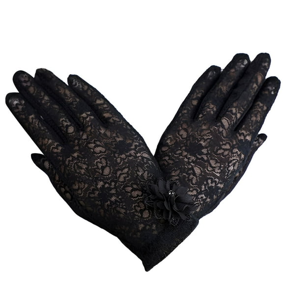 TELOLY Floral Lace Gloves 1920s Flapper for Wedding Opera Party Lace Gloves Stretchy Adult Size
