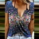 thumbnail image 2 of Mujeres verano moda casual sexy sin mangas con cuello en v blusa de impresión camiseta tops Pompotops lopia995538, 2 of 5