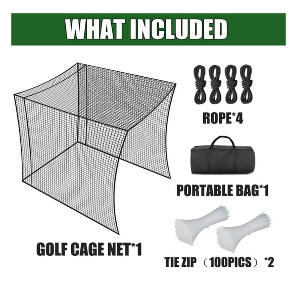 PWTOOL 10x10ft Golf Cage Net, Double-Layer Hexagonal Mesh & Fiberglass Poles Batting Cage Net