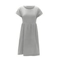 thumbnail image 4 of Wycnly Formal Dresses for Women Casual Pocket Loose Smocked Swing Tunic Tshirt Knee-Length Dress Round Neck Short Sleeve Solid Summer Midi Dresses Gray L Clothes, 4 of 5