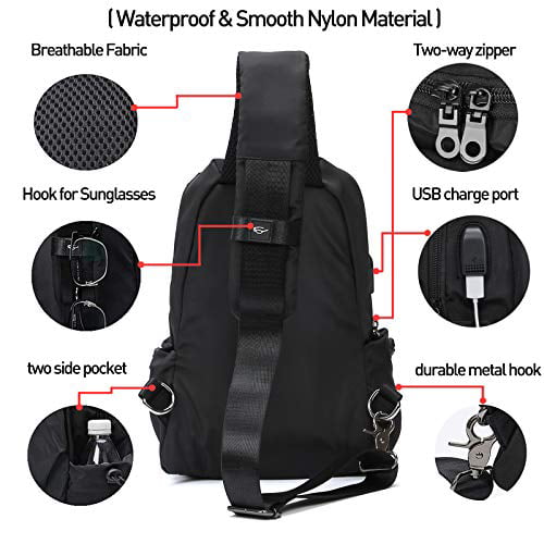 Small Black Sling Crossbody Backpack Shoulder Bag for Men Women,  Lightweight One Strap Backpack Sling Bag Backpack for Hiking Walking Biking  Travel 