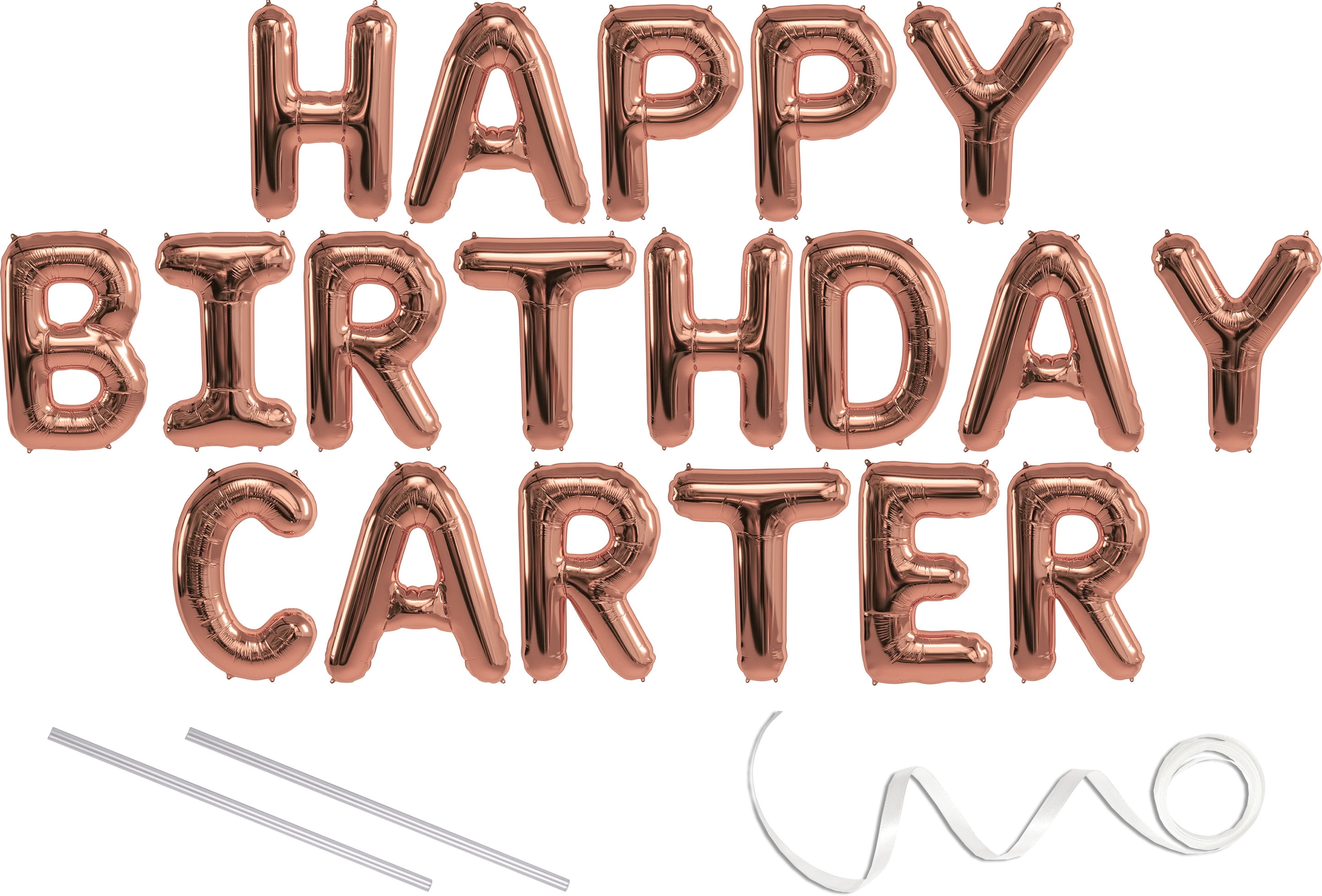 Carter Happy Birthday Mylar Balloon Banner Rose Gold 16 Inch Letters Includes 2 Straws For Inflating String For Hanging Air Fill Only Does Not Float W Helium Great Birthday Decoration Walmart Com