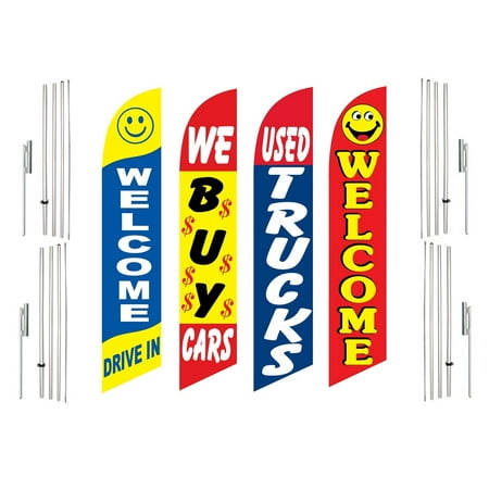 4 Swooper Flags With 4 Pole Kits Welcome We Buy Cars Used Trucks Welcome