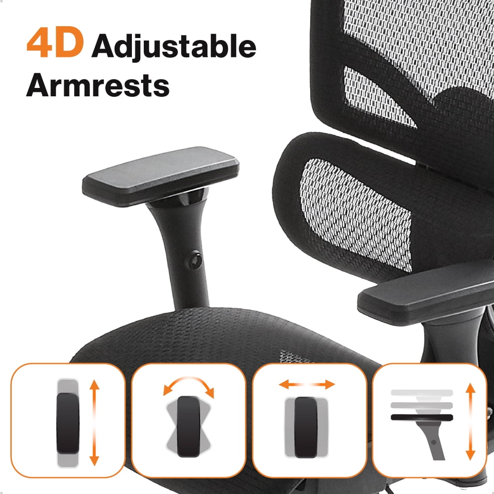 Wellnewlife Prestige Ergonomic Office Chair - Height Adjustable Backrest Lumbar Support, Seat Depth Adjust, 3D Headrest, 4D Armrests, Blade Wheels, Mesh Computer Gaming Executive Swivel Black