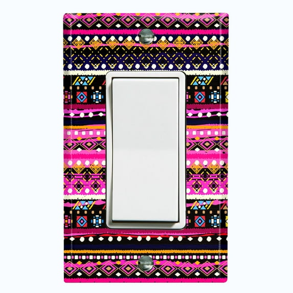 Metal Light Switch Plate Cover Ethnic Aztec Tribal Art Pattern Pink SFR048