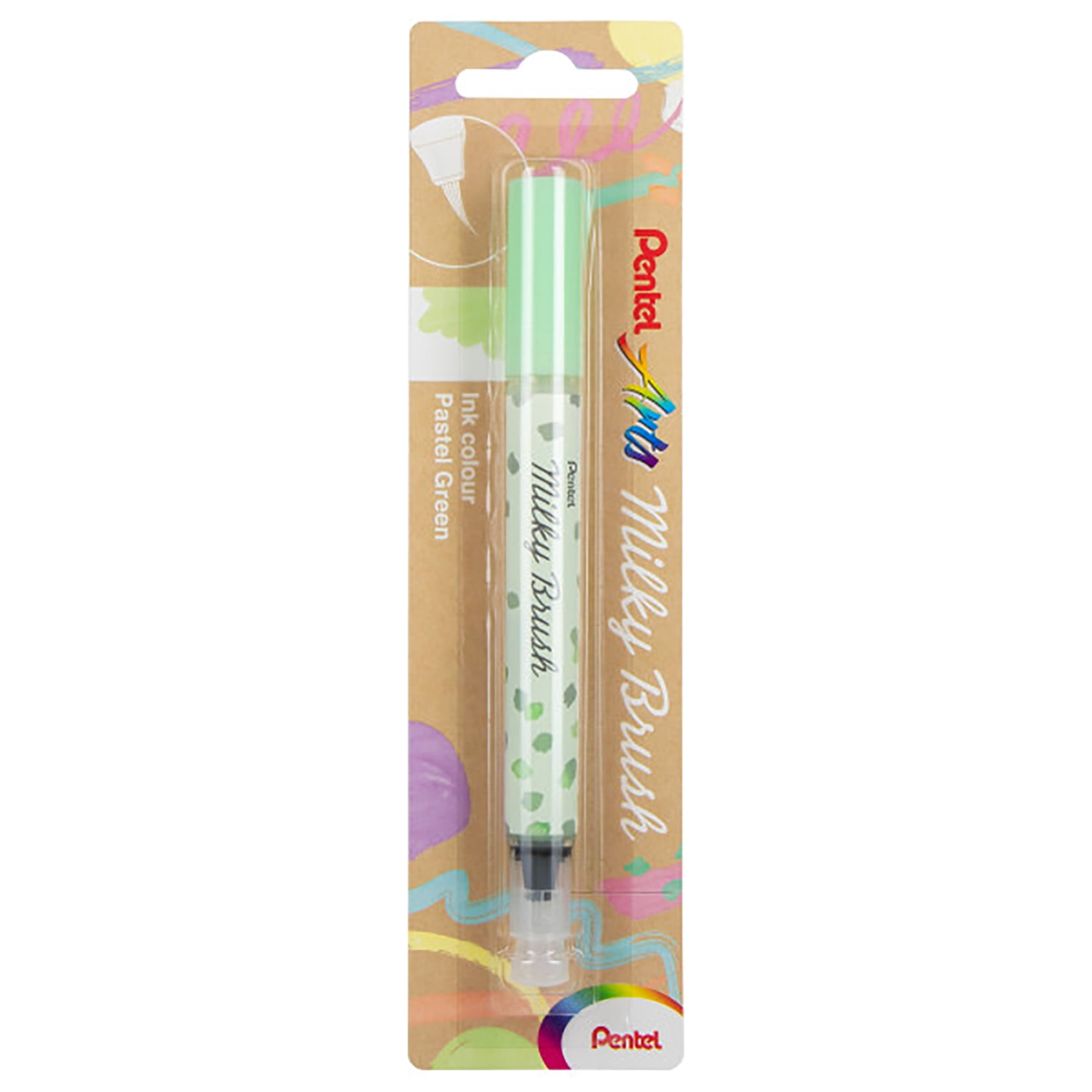Pentel Arts Milky Brush Pen, Pastel Green Ink, Pack of 3