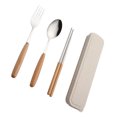 thumbnail image 3 of Juego de 3 palillos de acero inoxidable, cuchara y tenedor con mango de madera, vajilla portátil con estuche para viajes, casa y camping (palillos, cuchara y tenedor)., 3 of 6