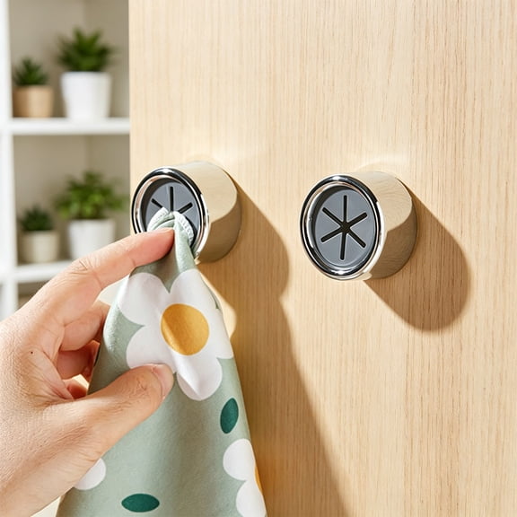 YFGEFTR Kitchen Towel Hooks, Round Adhesive Push Towel Hooks, Wall Mount Hand Towel Hook Ideal as Bathroom/Shower/Outdoor