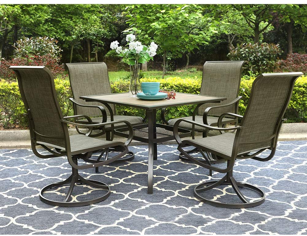MF Studio 5PCS Patio Dining Set, 1 Square 37"x 37" Umbrella Table and 4