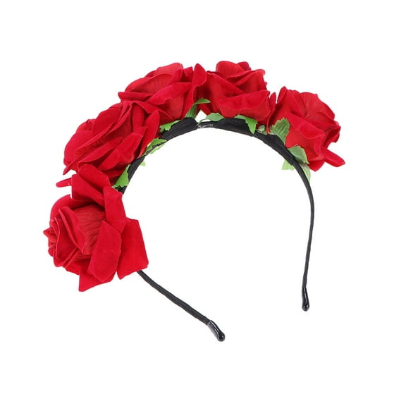 OULII Red Artificial Rose Hair Hoops Floral Headband Elegant Flower Accessory