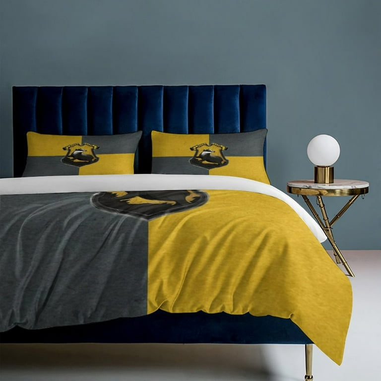 Harry Potter Hufflepuff 3-Piece Bedding Set 102 inchx90 inch Duvet Cover & 2 Pillow Shams Set Soft Bed Sheets, Size: 102 x 90, Black
