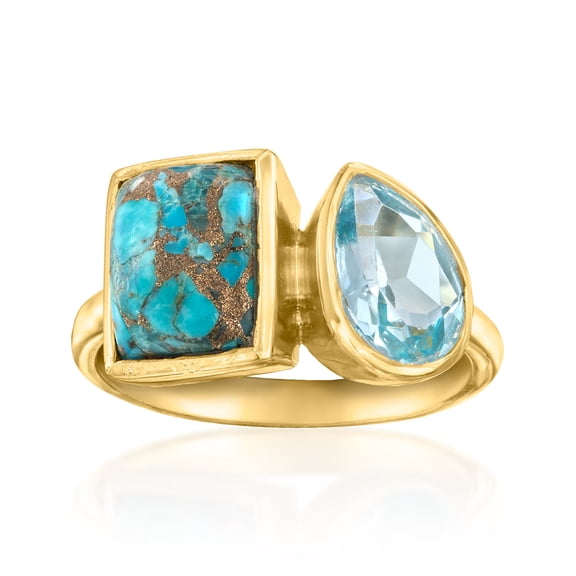 Ross-Simons Turquoise and 1.30 Carat Sky Blue Topaz Toi Et Moi Ring in 18kt Gold Over Sterling, Women's, Adult