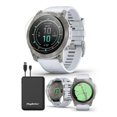 Garmin epix Pro (Gen 2) Sapphire 51mm (Titanium/Whitestone) Multisport AMOLED GPS Smartwatch | Bundle with PlayBetter Screen Protectors & Portable Charger