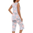 thumbnail image 3 of aohooy Womens 2 Piece Capri Outfits Summer Sleeveless Tank Tops Crop Pants with Pocket Stars Print Pajamas Set Loungewear Suit 2025 Pink,XXL, 3 of 5
