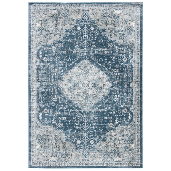 SAFAVIEH Oregon Eirann Damask Area Rug, Navy/Ivory, 5'1" x 7'6"