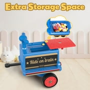 TOKTOO 12V Powered Ride on Toy Train for Kids, Ride on Train Locomotive & Train Carriage W/ Rubber Wheels, Storage Box-Blue