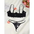 thumbnail image 3 of Womens Bra and Panty Set Pearl Lace Thong Bralette Unlined Busiter Balconette Teddy Bra Half Cup Lace Bra, 3 of 6