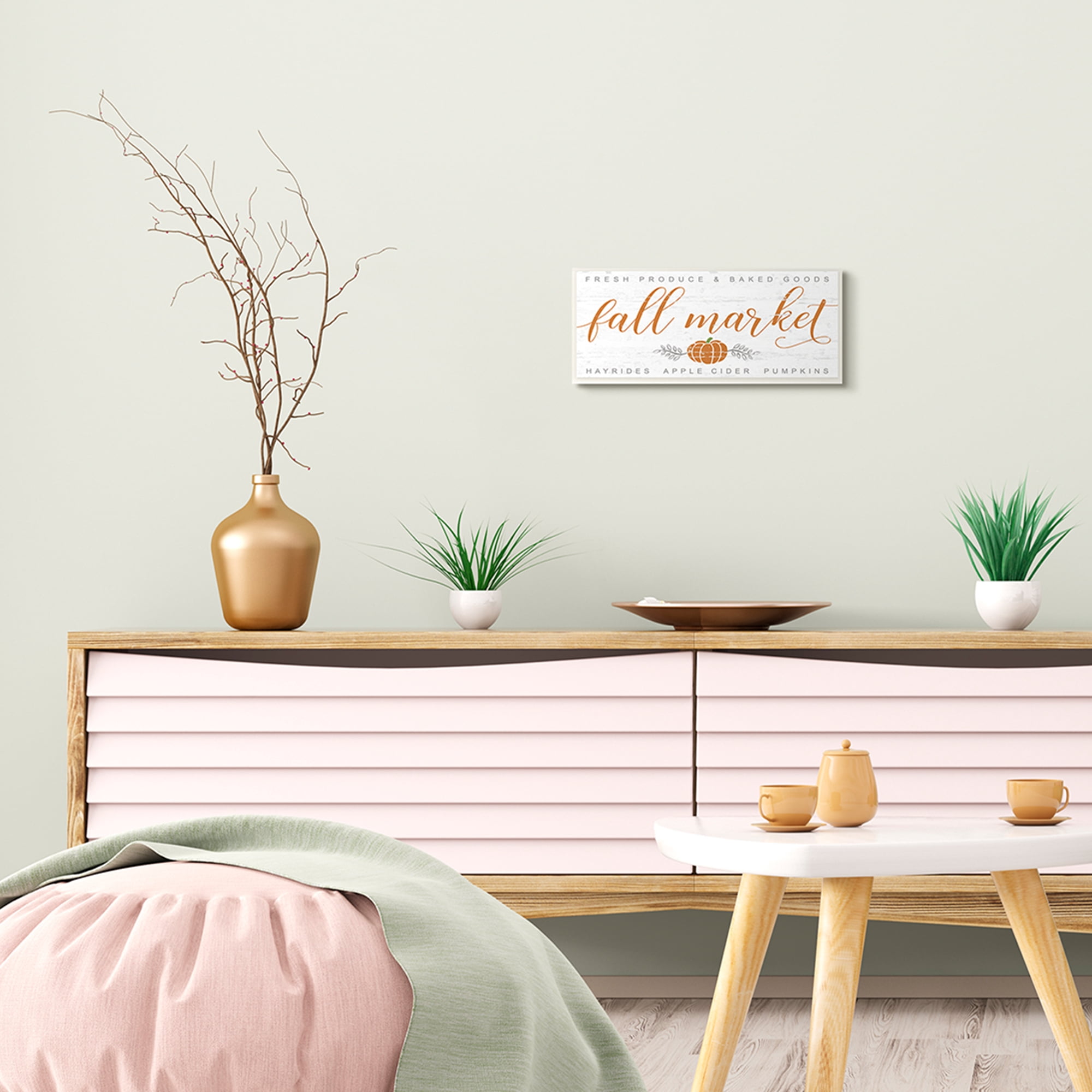 Stupell Industries Charming Fall Market Sign Autumn Pumpkin Typography Painting Wall Plaque Art Print Wall Art, 7 x 17