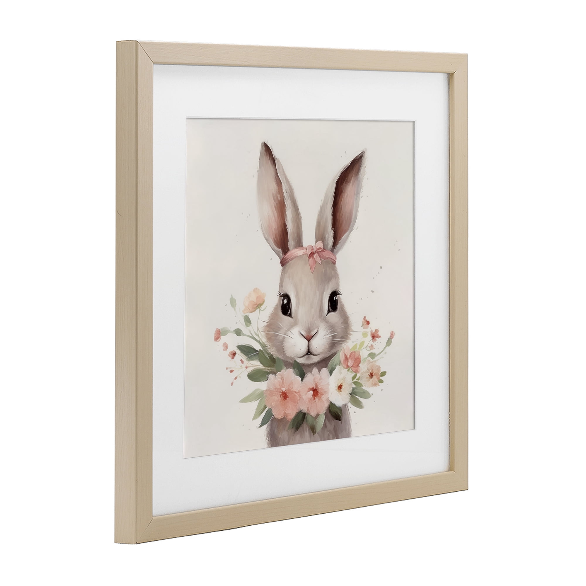 Stupell Industries Charming Bunny in Floral Wreath Birch Framed Print Under Glass, design by Lazar Studio