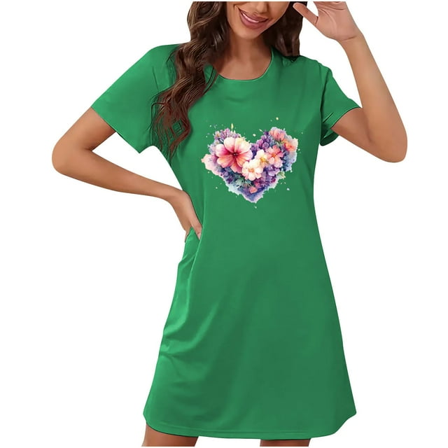 Camisón corto de talla grande para mujer, camisón de manga corta con estampado de pecho a la moda, camisón para mujer