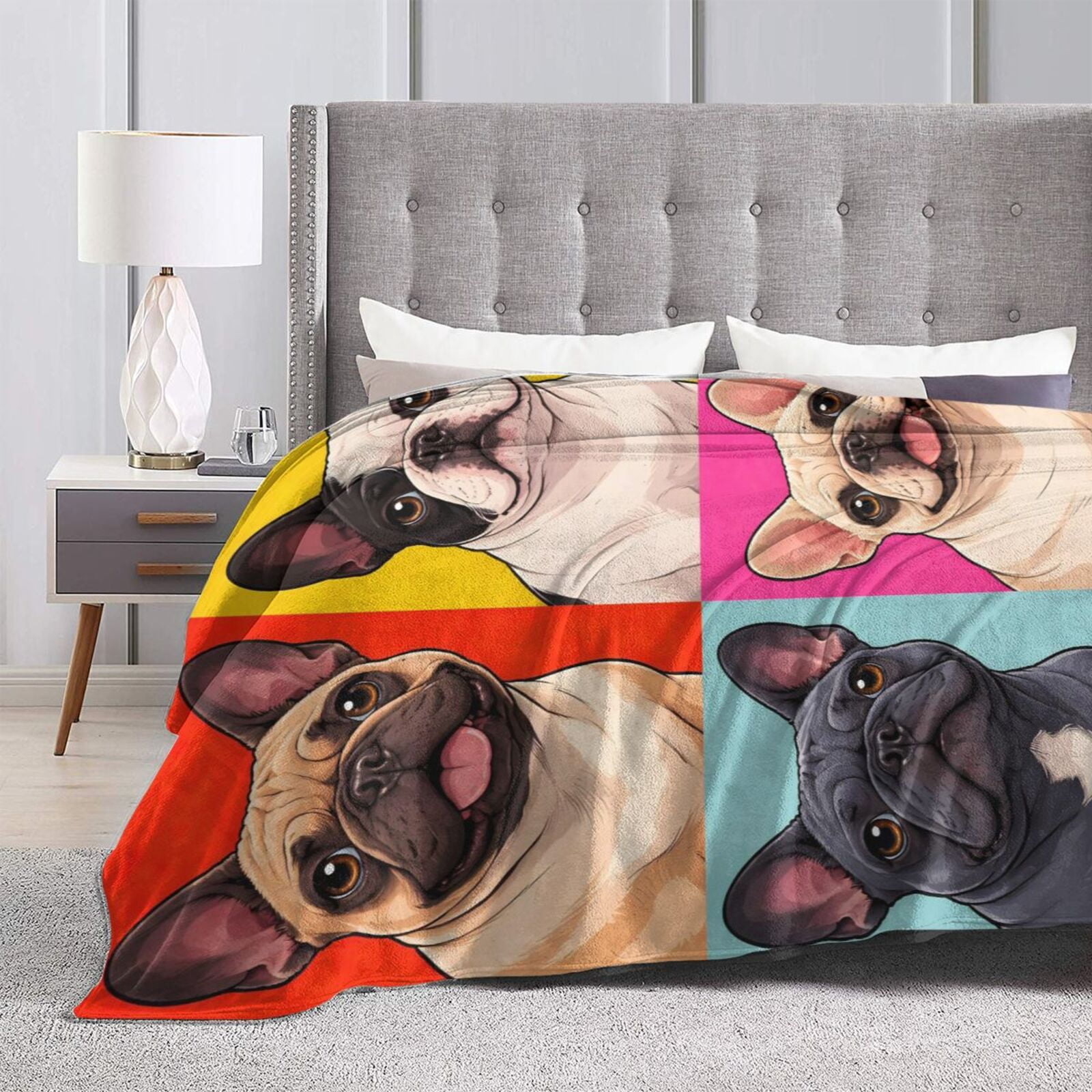 French Bulldog Pop Blanket, Dog Lover Birthday Gift Soft Cozy Plush Flannel Blanket for Sofa Couch Bed Living Room Decor 50x40