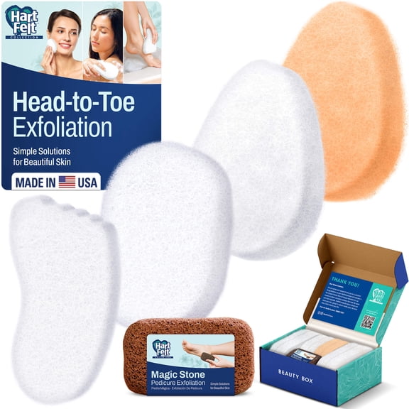 HartFelt Head-to-Toe Exfoliation Gift Box with Facial, Body & Foot Scrub Pads, Spa Trial Pack 9Pk