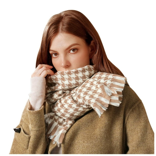 Dvkptbk Scarf Women s Fashion Winter Warm Soft Casual Tassel Houndstooth Printing Muffler Clothes on Clearance