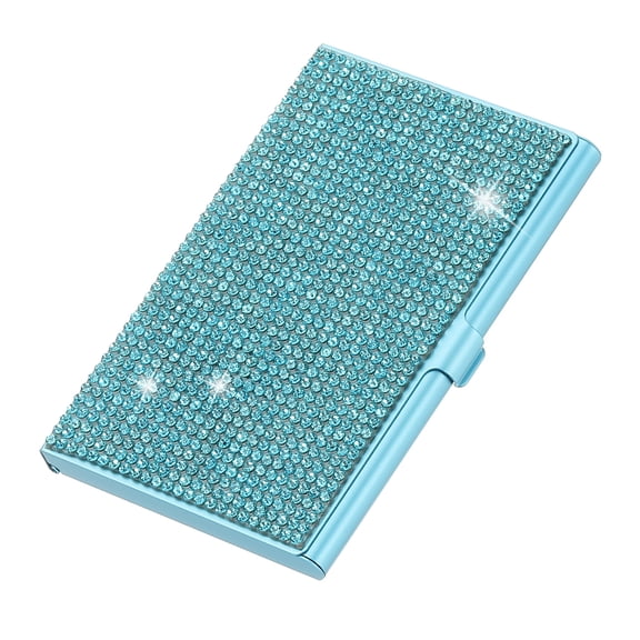 Uxcell Small Business Card Holder, Alloy Name Card Holder Bling Pocket Card Display, Blue
