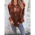 thumbnail image 6 of Womens Winter Velvet Long Sleeve Button Down Casual Tops Shirts Coffee Color L, 6 of 8