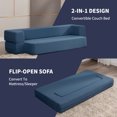 thumbnail image 4 of ijuicy Twin Size Foldable Sleeper Sofa Bed with Linen Upholstered, Convertible Sofa with 3 Ottomans, Fold Out Futon Sofa Bed with Memory Foam Mattress, Twin Size Floor Couch, Blue, 4 of 7