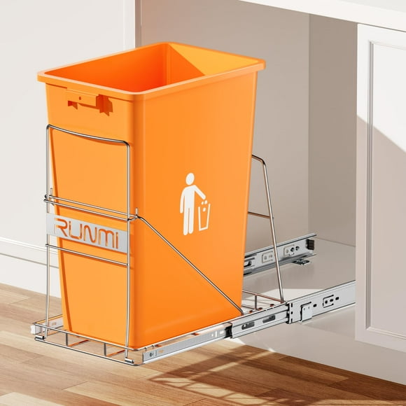 RUNMI Pull Out Trash Can Under Cabinet, Pull Out Kitchen Trash Can, Under Sink Trash Can Rack Hold Up to 35-Quart Garbage, Adjustable Trash Can Slider for Kitchen Cabinet, Trash Can Not