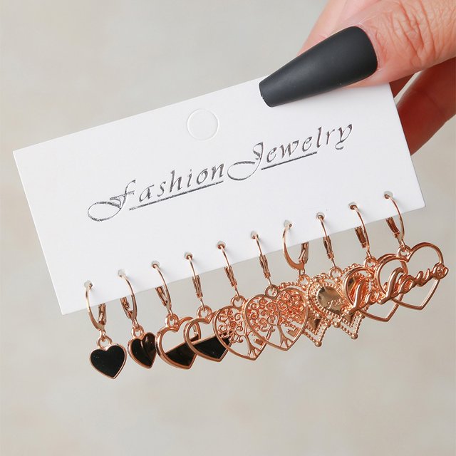 5 Pares De Pendientes Colgantes De Corazón De Amor Exquisitos Y Coloridos Para Niña Accesorios De Joyería