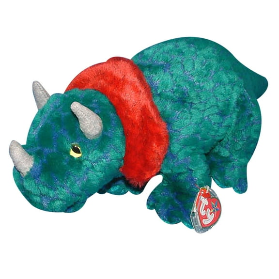 TY Beanie Buddies - HORNSLY the Triceratops Dinosaur (15" Plush)(BONUS 1 FUN CHOPS)(CREASED TAG)