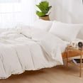 thumbnail image 2 of MarCielo Cotton Duvet Cover Set 3 Piece 100% Washed Cotton Duvet Cover 1 Duvet Cover + 2 Pillowcases Pompom (White, Queen(90x90), 2 of 8