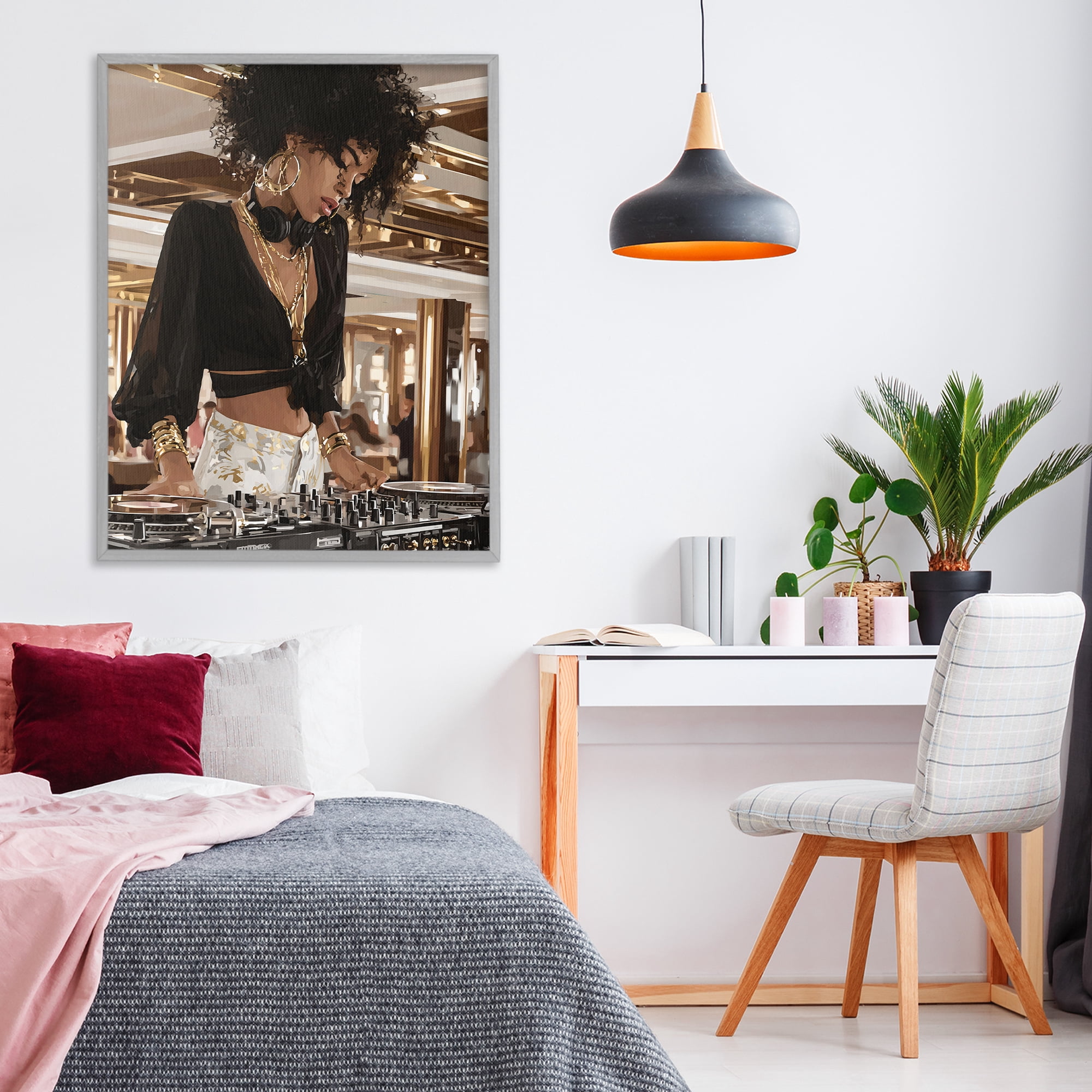 Stupell Industries Woman Of Music Live DJ Gray Framed Giclee Art, design by Franklyn Gregory