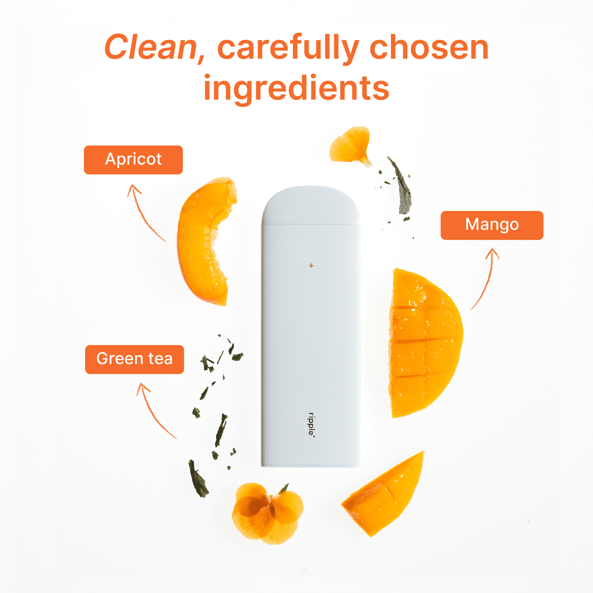 (8 pack) Ripple Mango Diffuser - 1,000 Puffs, 0% Nicotine, + Green Tea & Apricot, 100% Recyclable
