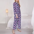 thumbnail image 3 of Fuzoiu Skull Flower Blue Print Women's Long-Sleeved Pajama,Lounge Button Down Nightwear,Womens Notch Collar Pajama Set-Medium, 3 of 7