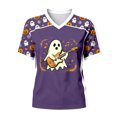 thumbnail image 5 of Yuncity Womens T Shirts Halloween Ghosts Graphic Print V Neck Tees Summer Fall Baseball Short Sleeve T-Shirts Casual Relaxed Fit Holiday Tops Size M, 5 of 5