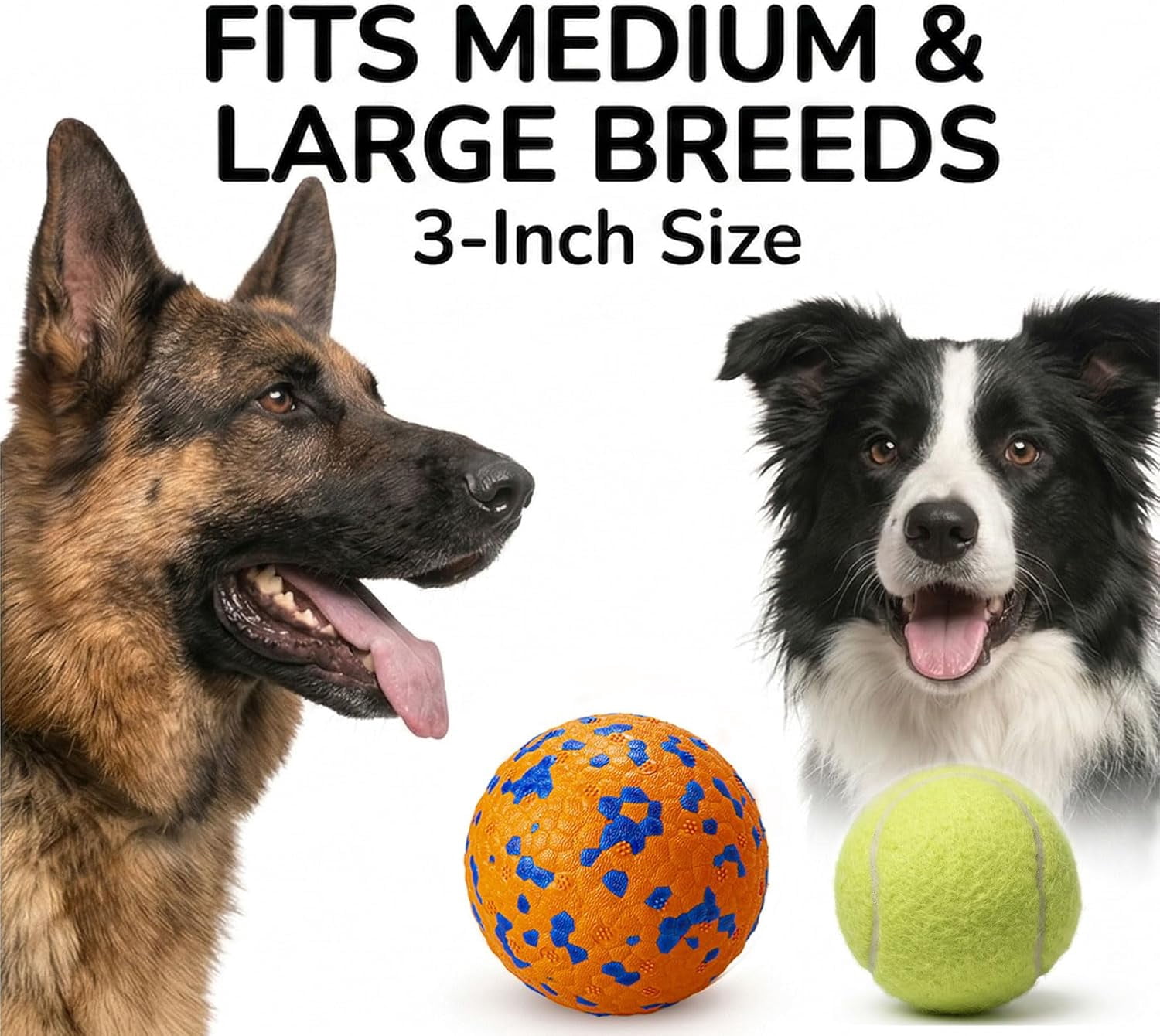 Dog Ball Toys Dog Tennis Ball for Aggressive Chewers Indestructible Bouncy Lightweight Water Toy Fetch Ball for Large Medium and Small Dog White & Orange (2-Pack),Medium (3" diameter)