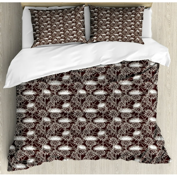 Thistle King Size Duvet Cover Set, Monochrome Pattern of Scottish