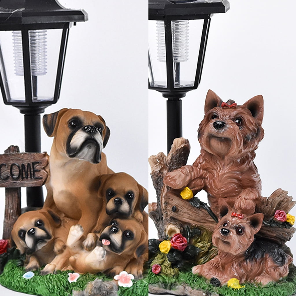 Weatherproof Dog Figure Solar Lanterns for Front Yard Home Garden Art Sculpture