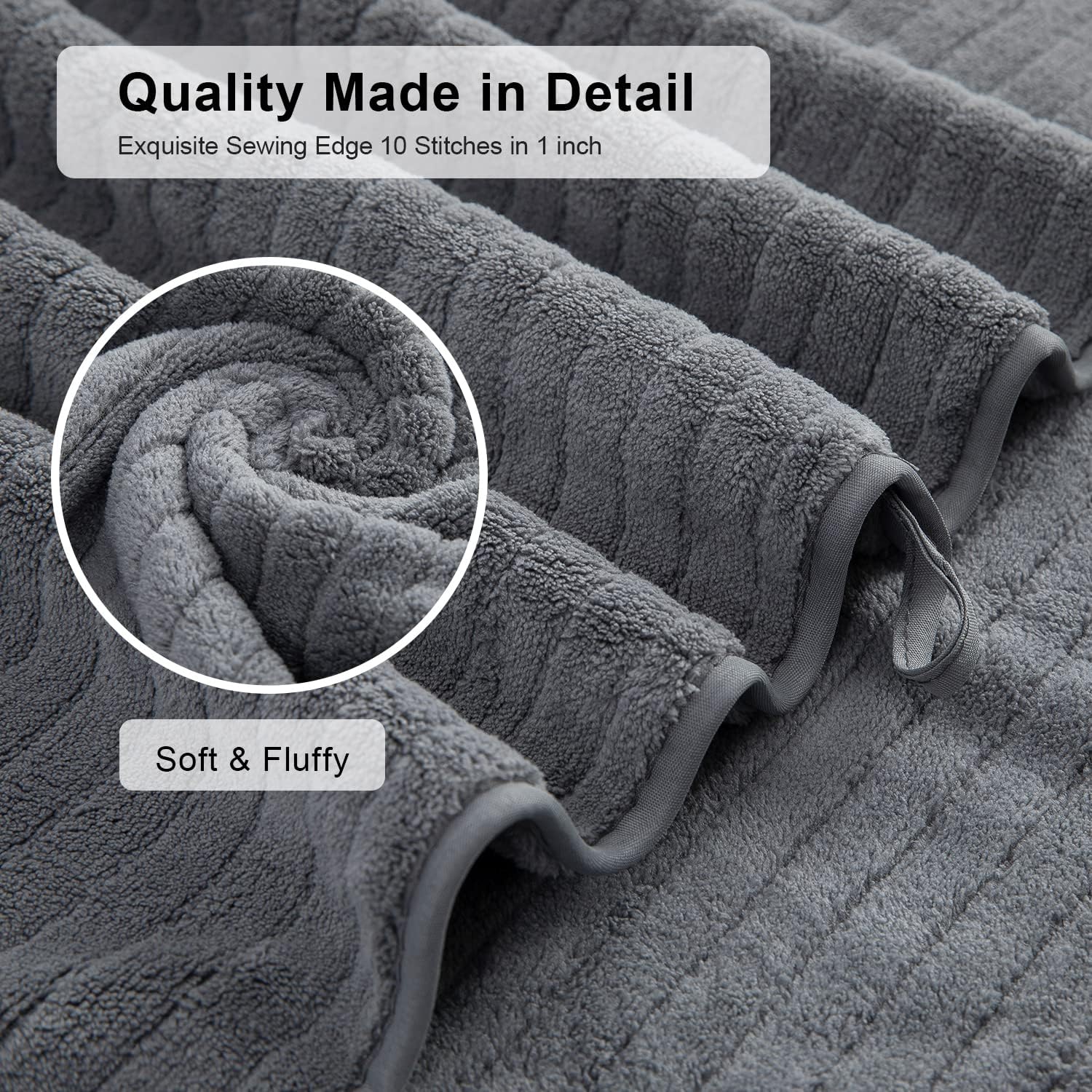 Jessy Home 4-Pack Striped Bath Towel Set, Dark Gray photo 5