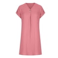thumbnail image 4 of Juslio Dresses for Women Button V-Neck Rolled, Sleeve T-Shirt Dress Solid Color Loose Casual Dresses, 4 of 9