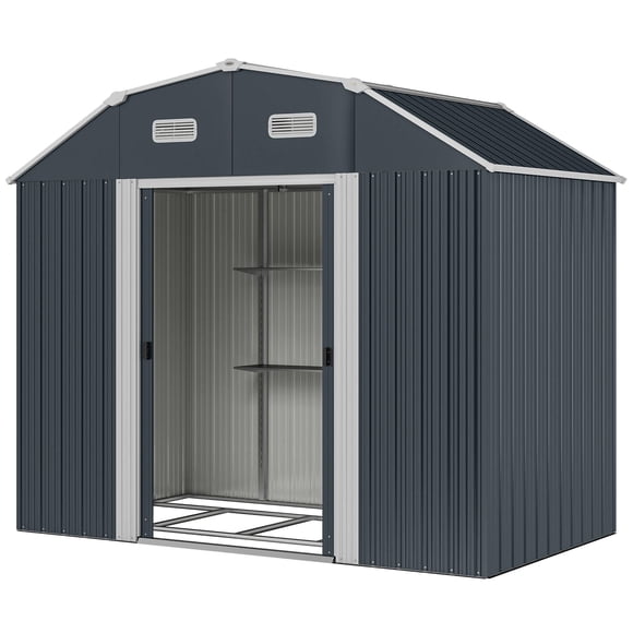 8' x 4' Dark Grey Galvanized Steel Outdoor Storage Shed - Garden Shed with Adjustable Shelves & Double Sliding Doors - Ideal for Patio, Yard, or Entryway Storage