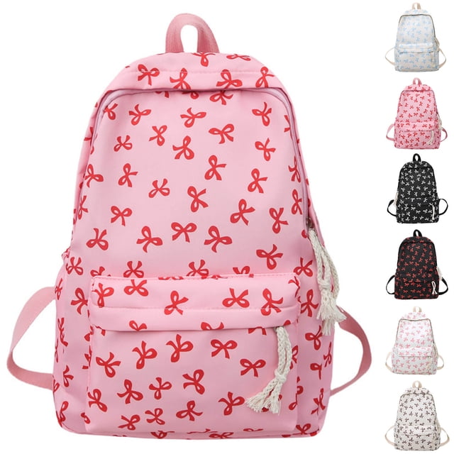 Bow Backpack Cute Preppy Daypack for Teen Girls College Travel Bookbag Stylish Large Capacity Rucksack