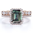 thumbnail image 1 of JeenMata Anillo de Bodas con Halo Enmarcado de 2 Quilates de Alejandrita Sintética de Corte Esmeralda y Moissanita Engastado con Banda de Bodas de Eternidad - Oro Rosa de 18 K sobre Plata, 1 of 4