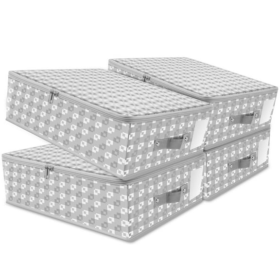 Jokapy 4 Pack Bed Sheet Organizer, Fabric Bedding Storage Bin, Queen & King Size, 15"x13"x5", Gray