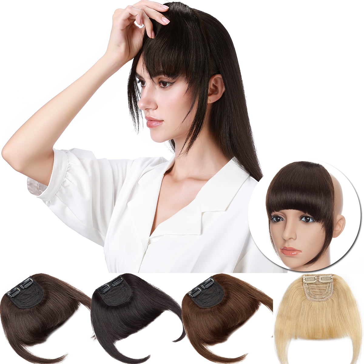 SEGO Clip in Hair Bangs 100 Human Hair Extensions Reddish Brown Clip