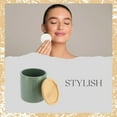 thumbnail image 5 of Chic Matte Green Cotton Swab Container with Natural Bamboo Lid - Polyresin Bathroom Storage Organizer, 5 of 6