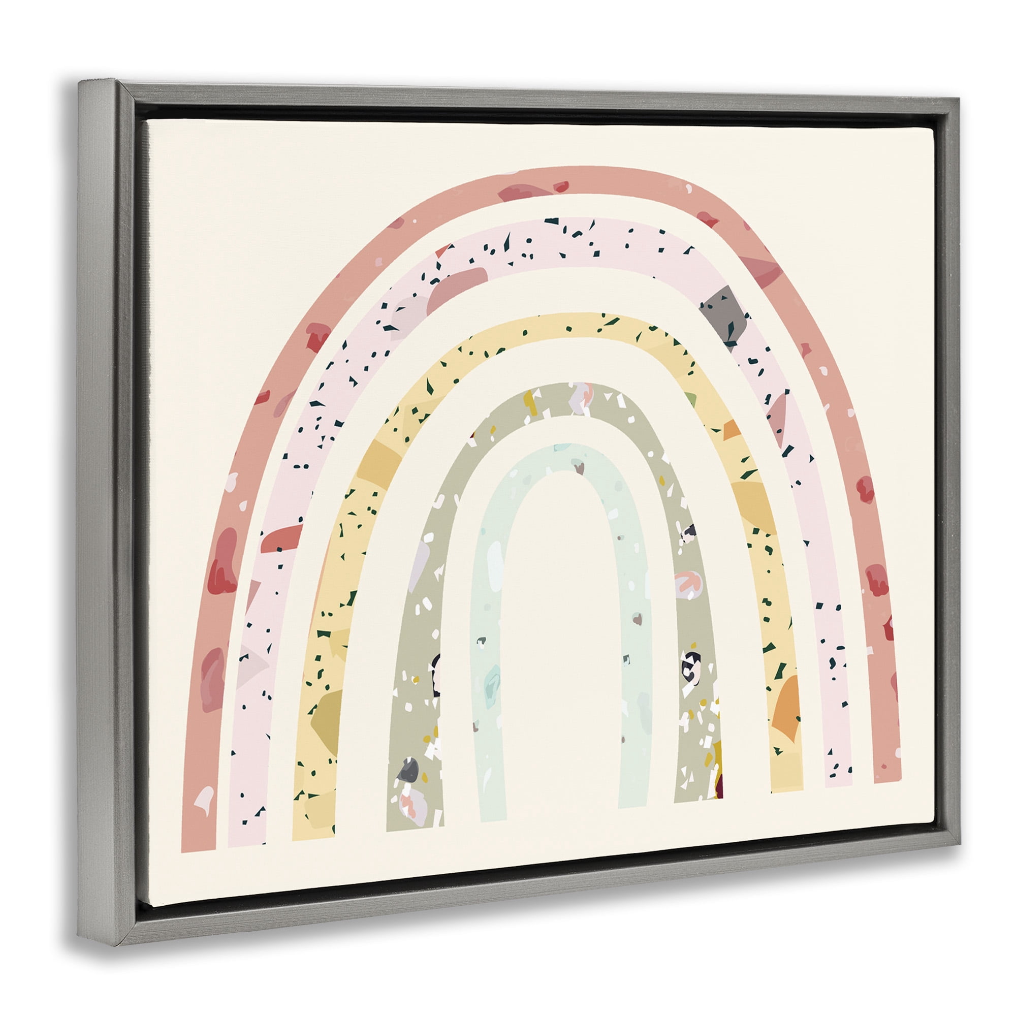 Stupell Industries Children's Abstract Pattern Rainbow Landscape Painting Gray Floater Framed Canvas Art Print Wall Art, 21 x 17